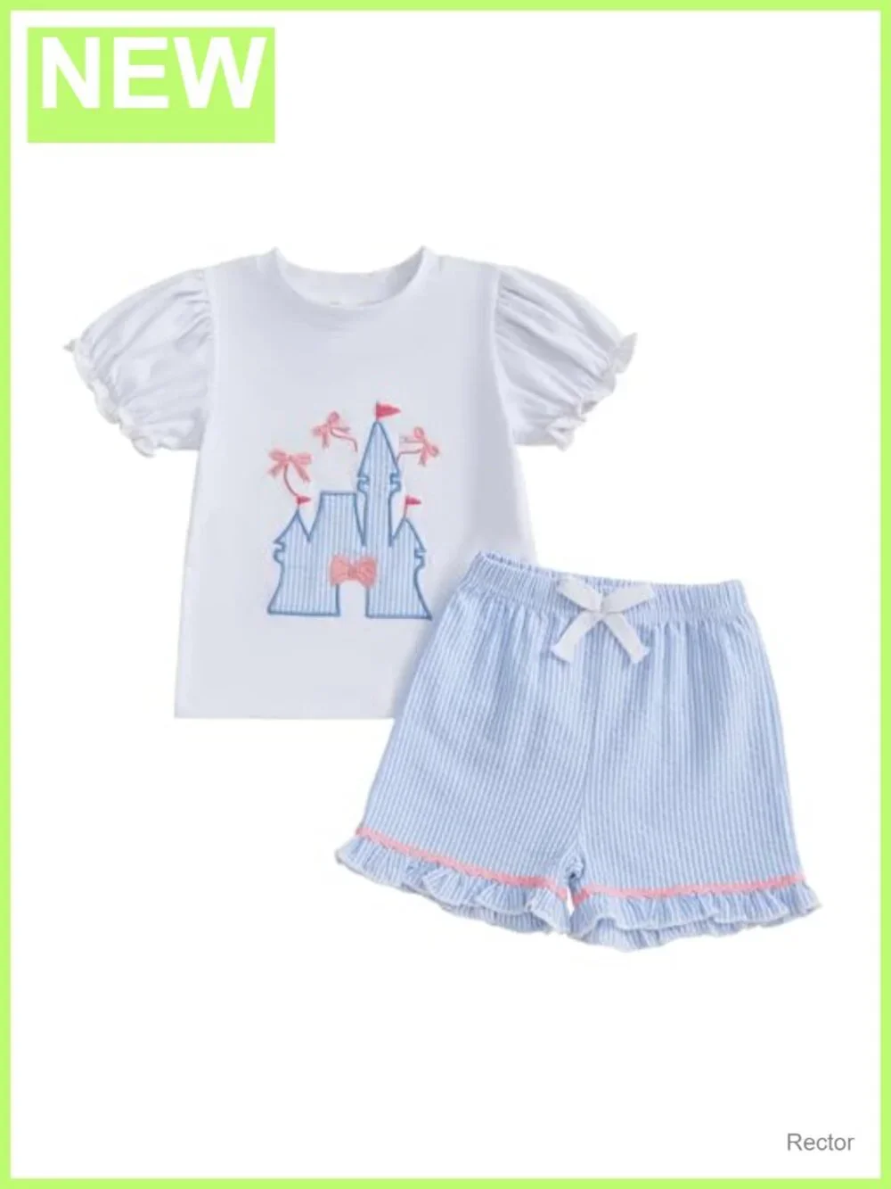 Toddler Girl 2 Piece Outfit Cotton Blend Puff Sleeve Top Ruffle Gingham Shorts